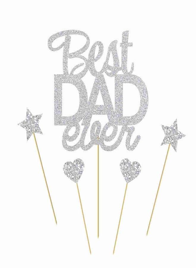 SVM CRAFT Silver Best Dad Ever cake topper and banner-Fathers Day Cupcake Toppers - Image 2